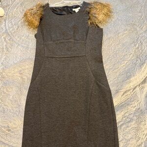 Bar III Elegant Gray Sleeveless Dress with Faux Fur Accents
